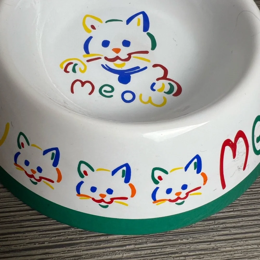 Colorful ceramic cat food dish